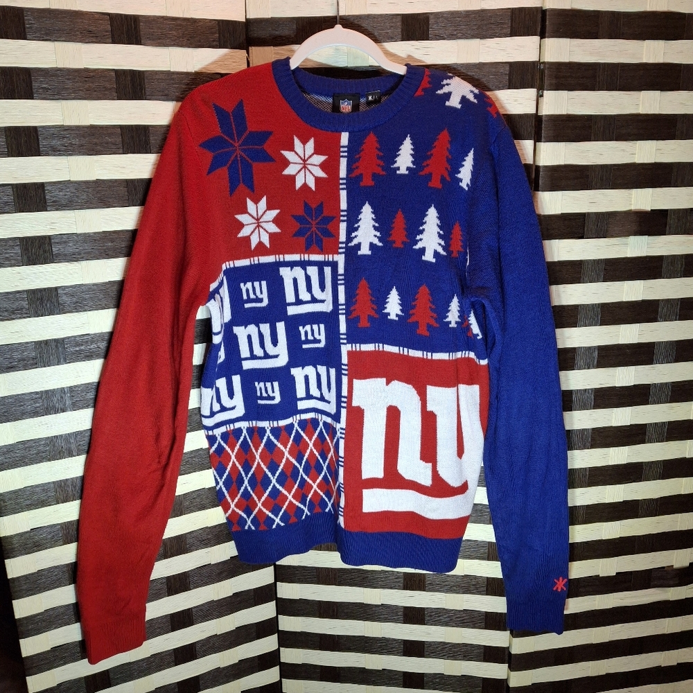 NFL Football New York Giants Patchwork Christmas Sweater Men Size Large - Picture 3 of 15